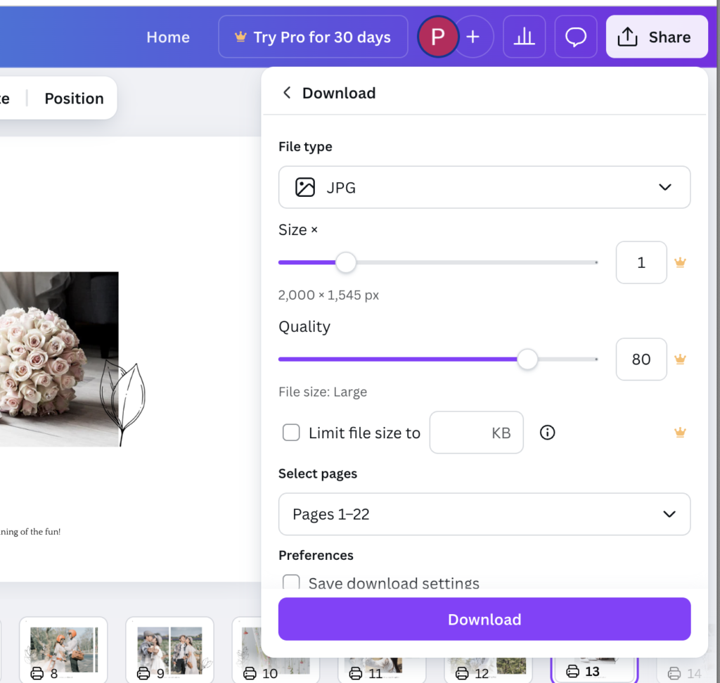 ดาวน์โหลดไฟล์จาก Canva ก่อนสั่งพิมพ์